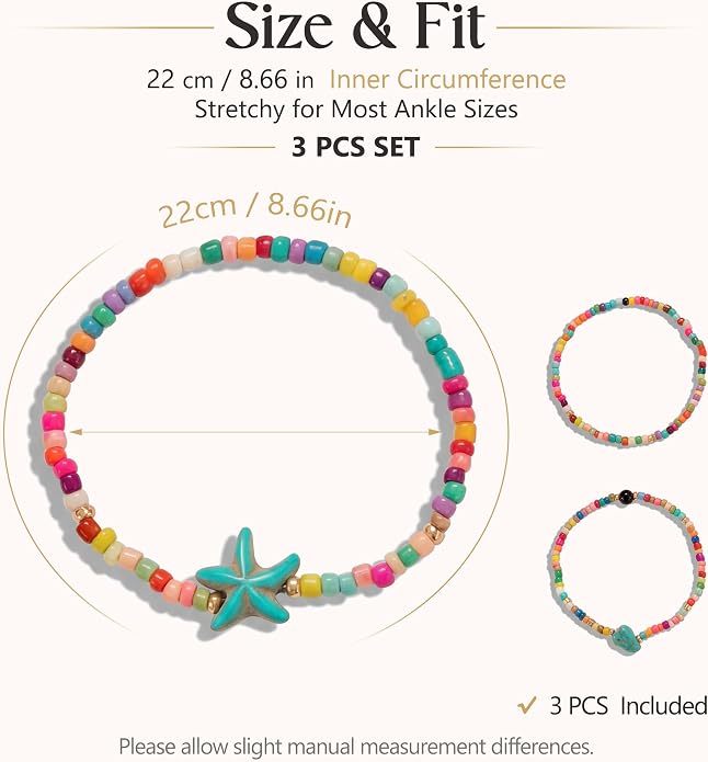 Fesciory Beaded Ankle Bracelets for Women, Boho Shell Anklet Set with Starfish Conch Seashell, Adjustable Hawaiian Summer Beach Foot Jewelry Fashion Gift