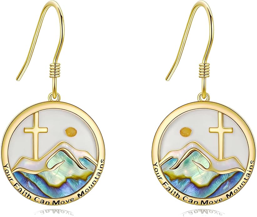 AOBOCO Mustard Seed Earrings for Women Sterling Silver Mountain Cross Earrings Dangle Christian Religion Jewelry Mothers Day Birthday for Mom Wife Friends