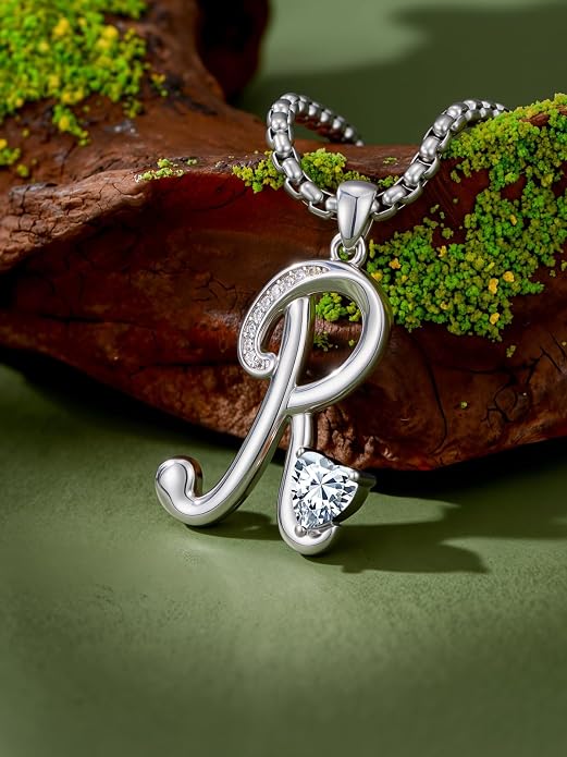 Birthday Gifts for Women Alphabet A to Z Initial Birthstone Pendant Necklaces for Women - 18k White Gold Plated Personalized Name Jewelry Anniversary Graduation Gifts for Wife Her Daughter Girlfriend(with Gift Box)