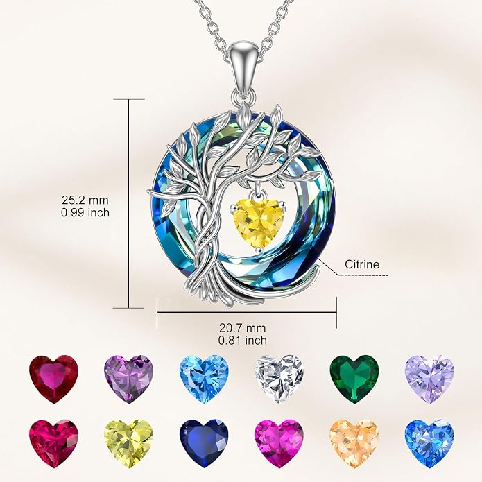 TOUPOP Tree of Life Birthstone Necklaces 925 Sterling Silver Irish Celtic Tree Pendant with Blue Crystal Birthday Jewelry Gifts for Women Mom Wife Her
