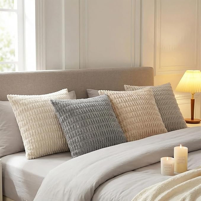 Fancy Homi 4 Packs Decorative Throw Pillow Covers for Living Room Couch Bed, Modern Farmhouse Boho Home Décor Accent Cushion Case, 22" x 22", Neutral