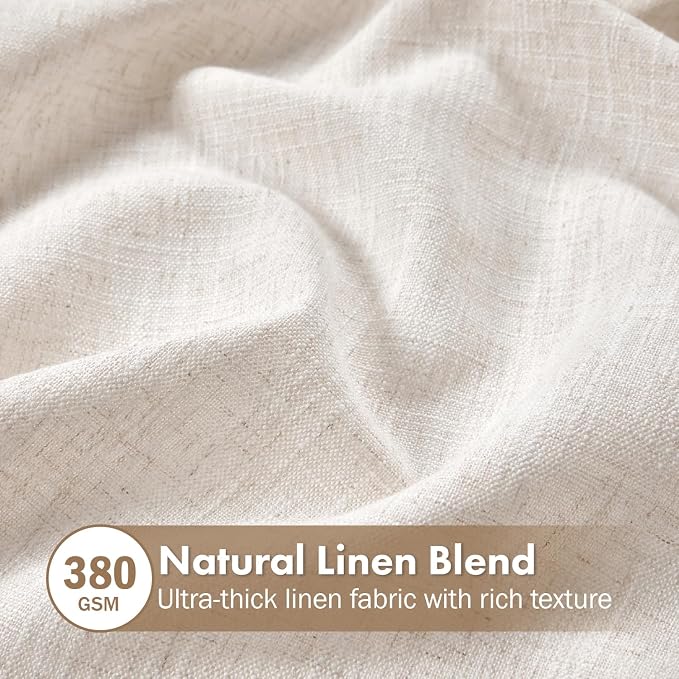 MIULEE Thick Linen Curtains, 42Wx120L, 2 Panels Nautral Light Filtering | Semi Sheer Window Privacy Drapes with Back Tab Rod Pocket for Farmhouse/Living Room/Bedroom, Floor to Ceiling Curtains Ivory