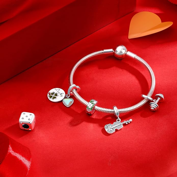 NINGAN 925 Sterling Silver Charm Golden Love Charm Buckle Safety Chain Travel Bead Firefly Dragonfly Pendant, Suitable for Women Bracelet and Necklace as Gift from Mom and Friends