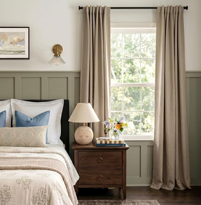 INOVADAY 100% Blackout Curtains for Bedroom, Taupe Black Out Curtains 102 Inch Long, Clip Rings Linen Blackout Drapes, Thermal Insulated Room Darkening for Living Room, 2 Panels - W50xL102