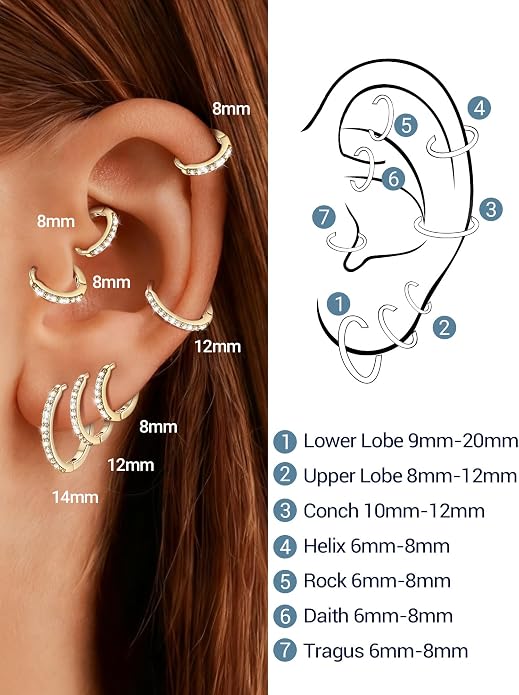 PROSTEEL Hoop Earrings for Women, Huggie Hoop with 925 Sterling Silver Post, 8/10/12/14/16/18/20mm Small Huggie Hoops, 14K Gold Plated/Silver/Black/Rose Gold Hypoallergenic Earrings Jewelry