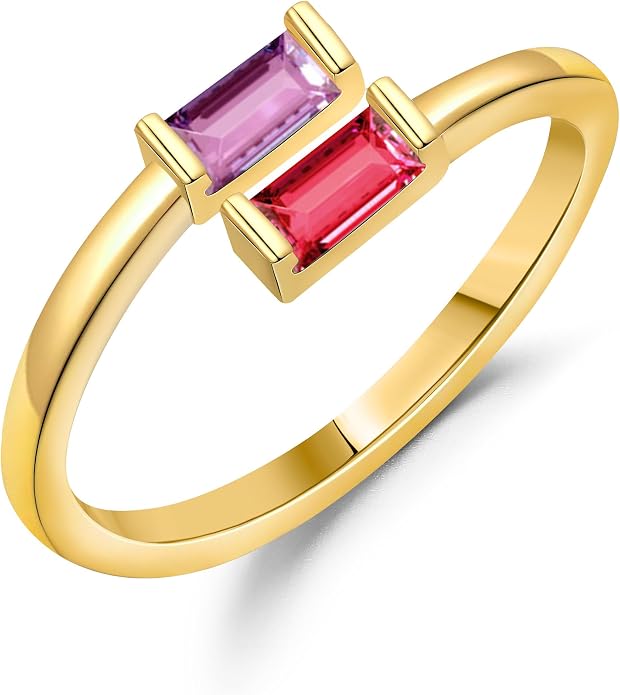 JSJOY Birthstone Rings for Women Dainty Emerald Blue Ring Birthday Gifts for Mom Her Gemstones CZ Ring for Teens Gold Rings That Don't Tarnish Adjustable Ring Jewelry Gifts