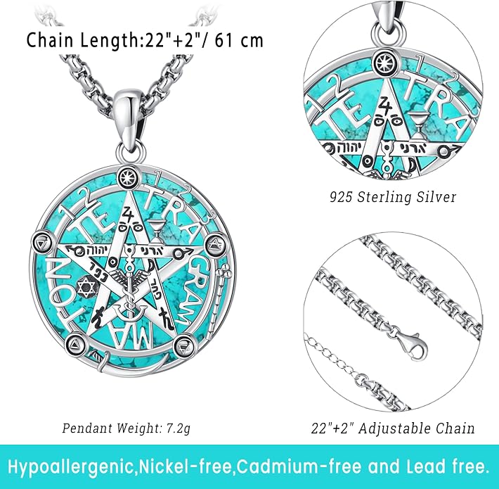 Turquoise Jewelry for Women Men 925 Sterling Silver Pendant Urn Necklaces for Ashes Picture Locket Necklace Thor Hammer Yggdrasil Virgen De Guadalupe St Michael Christopher Judas Witches Knot Necklace
