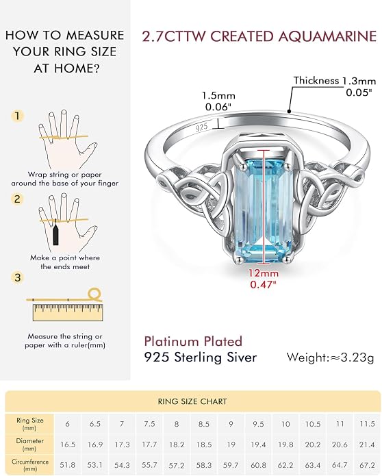 DAYBYDAY Celtic Birthstone Rings for Women, 925 Sterling Silver/18K Gold Plated Emerald Cut Celtic Knot Engagement Wedding Ring, Square Created Gemstone Promise Rings for Her Size 6-10
