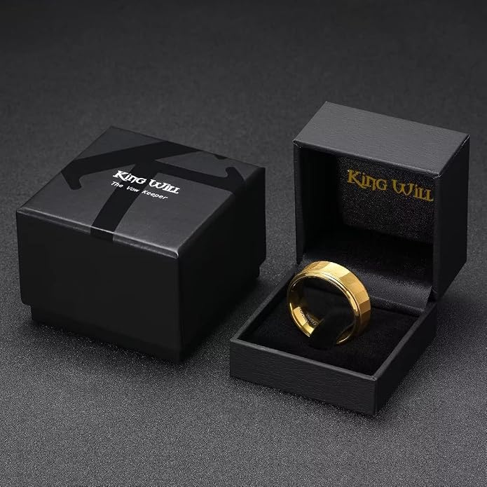 King Will Classic Tungsten Carbide Ring Brushed Two Grooved Center Hammered Design Mens Wedding Band for Men
