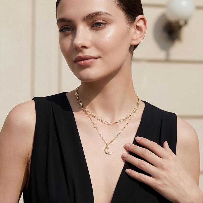 Fashion Dainty Necklace for Women - 14K Gold Plated Detachable Pendant with Cubic Zirconia Accent, Hypoallergenic Layering Jewelry for Women, Trendy Storm Charm Necklace for Daily Wear & Gifting