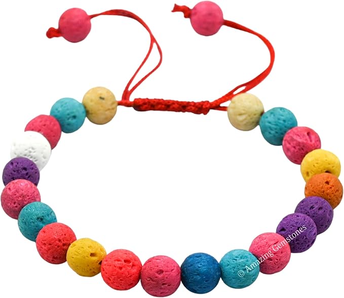 Amazing Gemstone Multi Lava Bracelet for Women Men's Gifts - Protection Healing Crystal Bracelet - 8mm Gemstones Beaded Adjustable Bracelet Pulseras para Hombres Mujer Stocking Stuffers