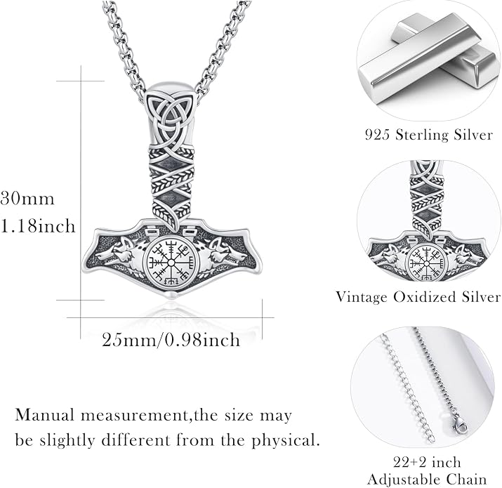Viking Necklace 925 Sterling Silver Celtic Nordic Runes Amulet Necklace Viking Jewelry for Men Women
