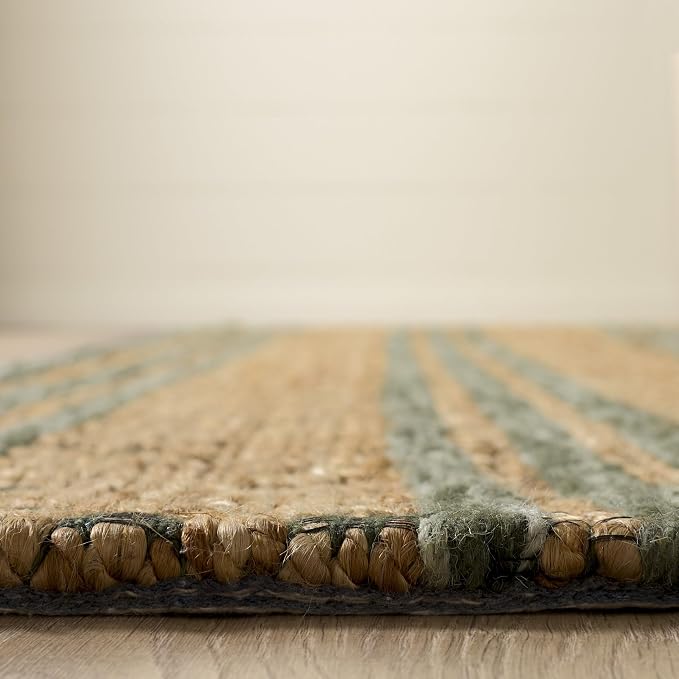 Martha Stewart X SAFAVIEH Collection Area Rug - 6' x 9', Natural & Green, Handmade Wool & Jute, Ideal for Living Room, Bedroom, Dining Space (MSR9528Y)