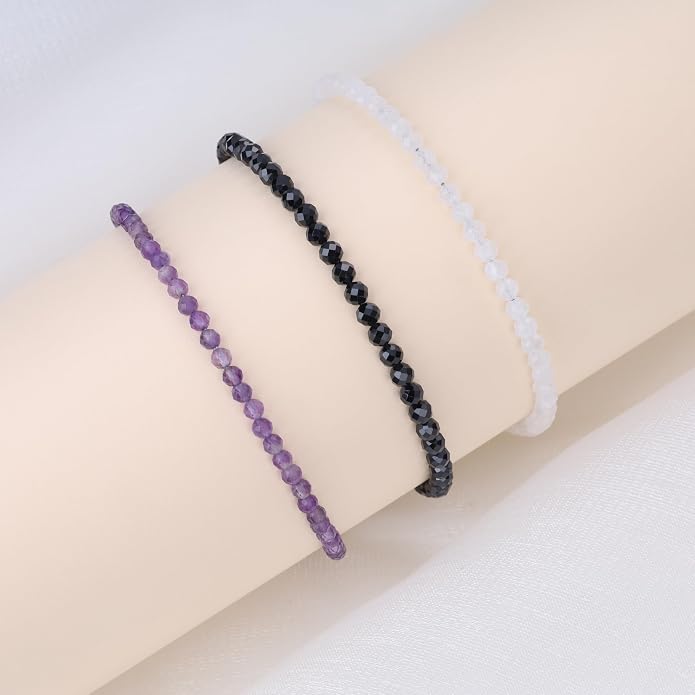 COAI Beach Waterproof Anklet for Women, Black Tourmaline Moonstone Amethyst Beaded Anklet for Women