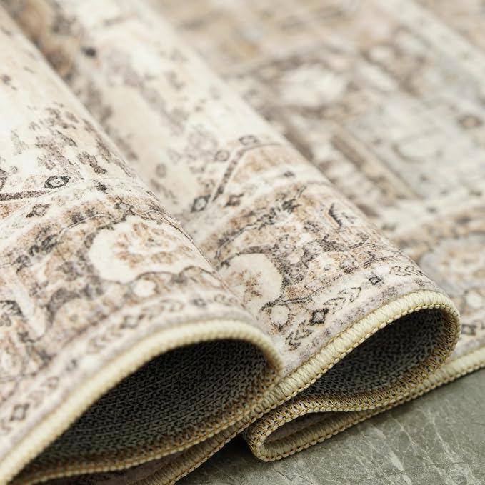 RUUGME Living Room 10x12 Area Rug - Washable Lightweight Area Rug Stain Resistant Carpet Vintage Soft Rugs for Bedroom with Non Slip Backing Indoor Ultra-Thin Rugs Home Decor 10x12 Beige