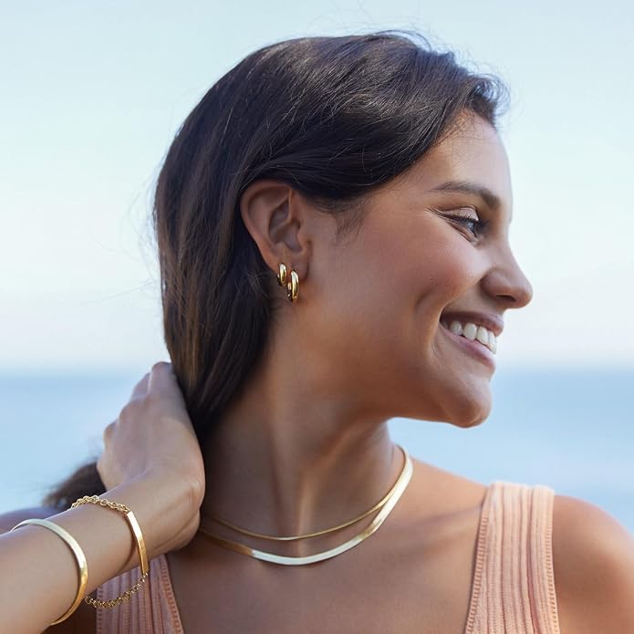 Natural Freshwater Baroque Pearl Necklace 14K Gold Plated Dainty Choker Necklace for Women Girls Snake Chain/Cuban Link/Paperclip/Ball Beaded Chain/Tennis Chain Fashion Jewelry for Gift