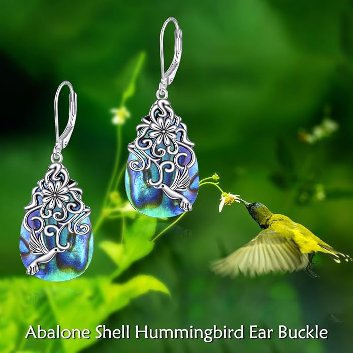 POPLYKE Dragonfly Butterfly Hummingbird Sunflower Earrings 925 Sterling Silver Abalone Shell Moonstone Leverback Earrings Jewelry