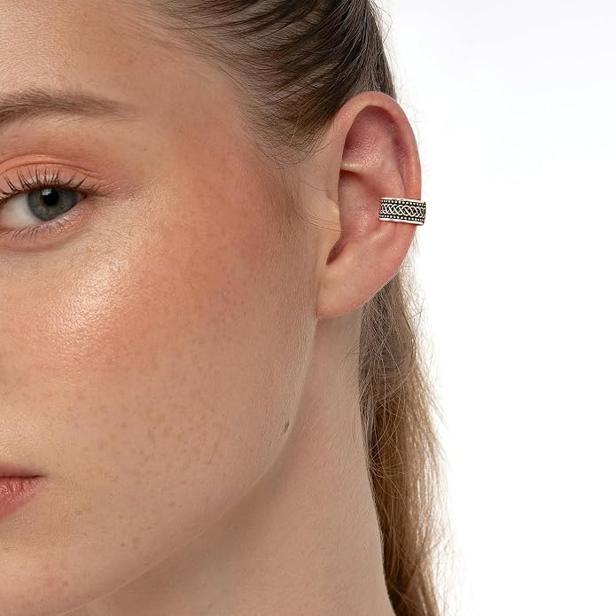 CHIC & ARTSY 925 Sterling Silver Ear Cuffs for Women, Non Piercing Clip On Cartilage Cuffs, Adjustable Fake Conch & Helix Earrings, Gold Plated & Oxidized Various Styles