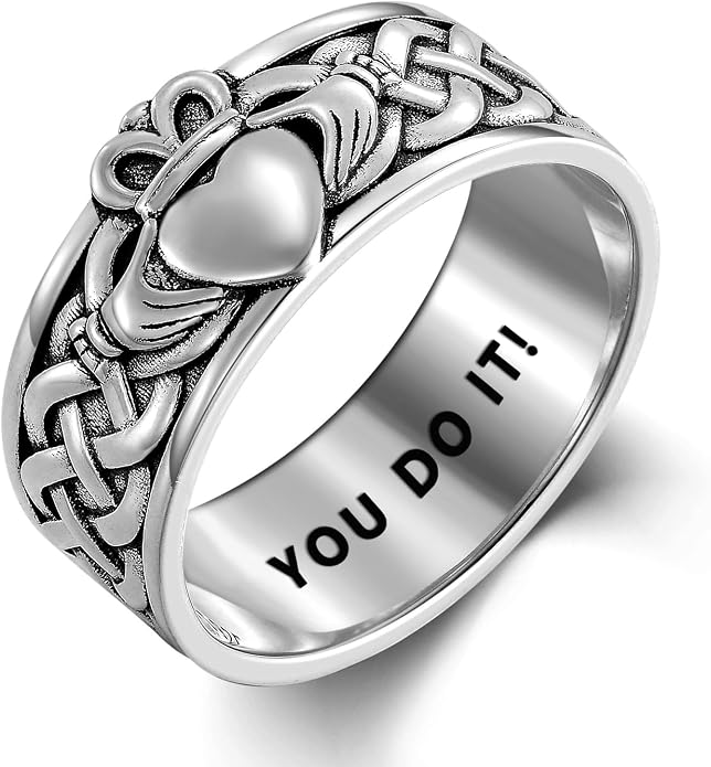 Seiyang Claddagh Ring 925 Sterling Silver Celtic Ring Jewelry Irish Band Gift for Men Women (with Gift Box)