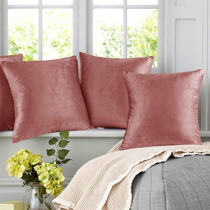 Nestl Throw Euro Pillow Covers, Cozy Velvet Decorative Pillow Covers 26 x 26 Inches, Soft Solid Couch Pillow Case for Sofa, Bed and Car, Set of 2 - Misty Rose