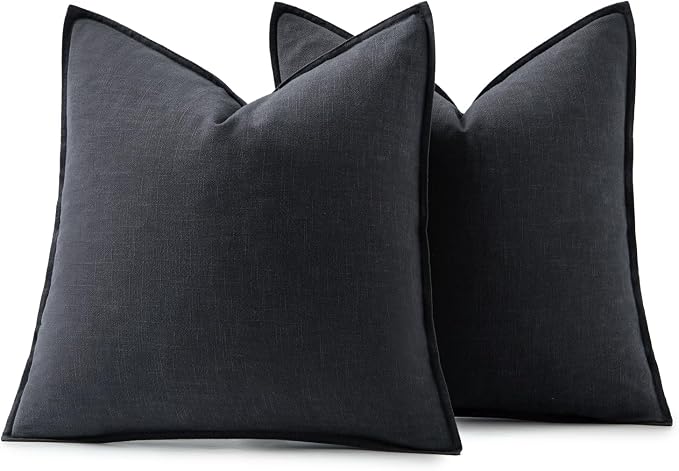 MIULEE Decorative Linen Euro Sham Pillow Covers 22x22 Inch Dark Gray | Boho Farmhouse Neutral Couch Throw Pillows for Bed, Pack of 2 Accent Modern Pillowcases, Sofa Livingroom Home Decor