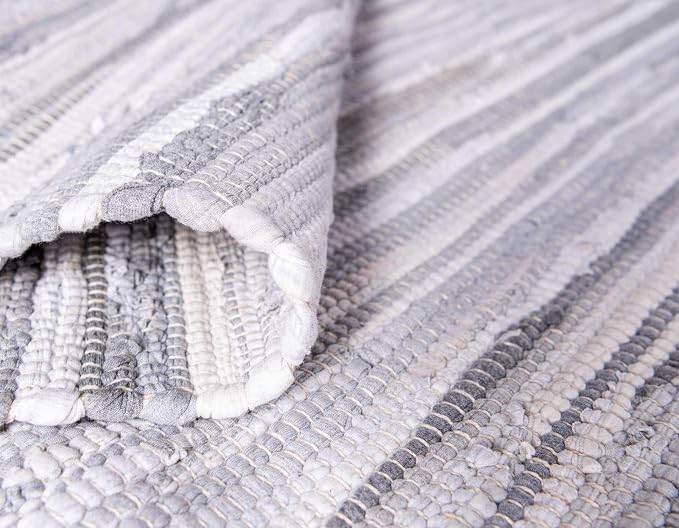 Unique Loom Chindi Cotton Collection Soft Hand Woven Natural Fiber Striped Area Rug, 2 ft 2 in x 3 ft in, Gray/Ivory