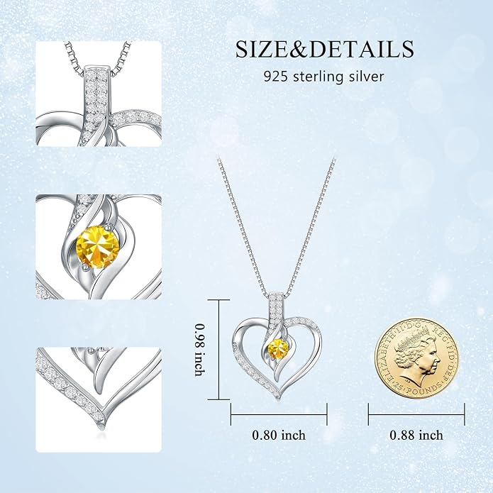 Birthstone Necklace Gifts for Women, 18K Gold-plated Sterling Silver Love Heart Necklace Durable Box Chain Women Jewelry Gifts for Her 20"