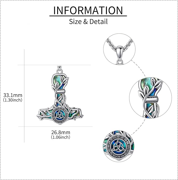 Thors Hammer Necklace Sterling Silver Tree of life Mjolnir Pendant Vegvisir Jewelry Gifts for Women Men