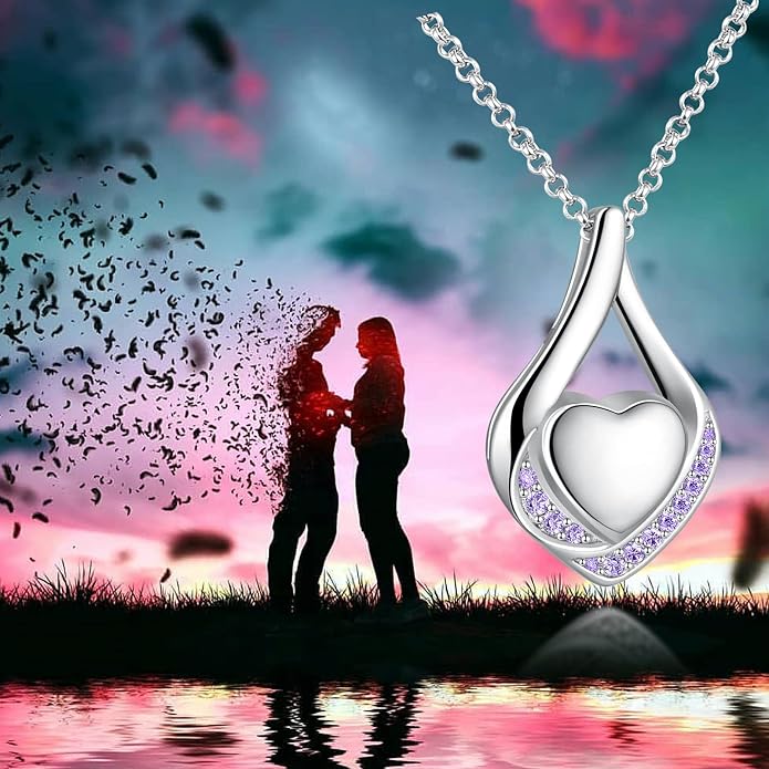 Cremation Jewelry 925 Sterling Silver Teardrop Urn Necklace for Ashes Heart Shape Memorial Keepsake Pendant for Human Ashes for Women Gift