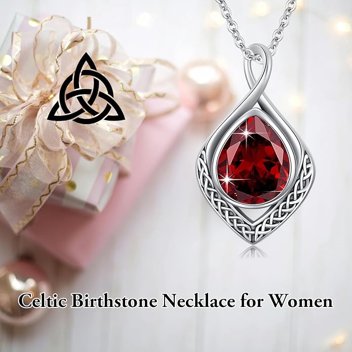 PELOVNY Celtic Knot Necklaces for Women 925 Sterling Silver Gemstone/Birthstone Teardrop Infinity Necklace Irish Celtic Pendant Jewelry Gifts for Mom Daughter Wife