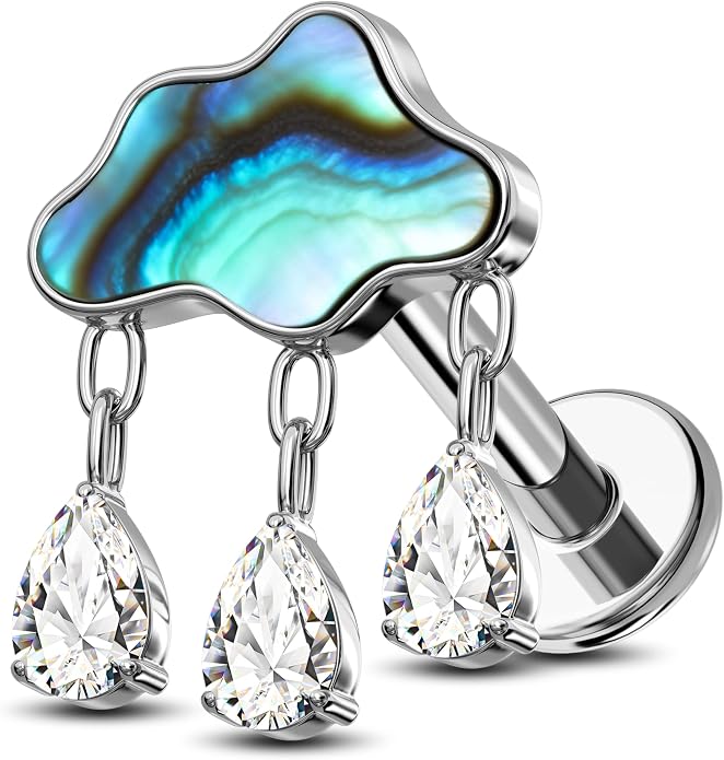 OUFER Body Piercing Titanium Cloud Helix Piercing Jewelry 16G Dangle Helix Earrings for Women Internally Thread Conch Helix Stud Flat Back Cartilage Earring Studs Surgical Steel Cartilage Jewelry