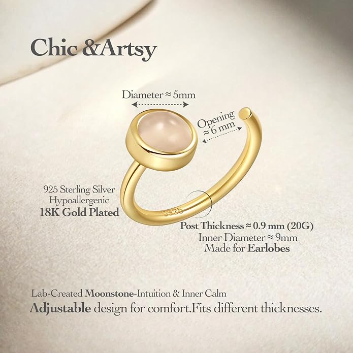 CHIC & ARTSY 925 Sterling Silver Half Hoop Earrings for Women, Dainty Huggie Hoops with Synthetic Opal, Moonstone, CZ & Gemstones, Lightweight Comfort Fit Everyday Elegant Jewelry