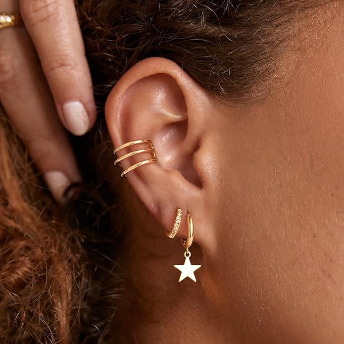 MYEARS Women Ear Cuff Earring Gold Non Pierced Ear Cartilage Clip on Wrap Hoop 14K Gold Filled Tiny Boho Beach Simple Minimalist Delicate Handmade Hypoallergenic Jewelry Gift-Sold as Single/Pair