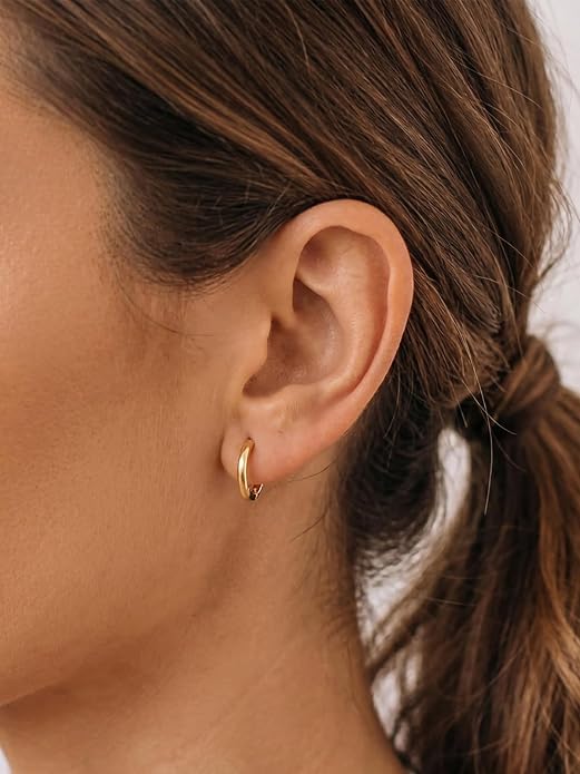Silvora Sterling Silver Hoop Earrings for Women, Small Hoops 14K Gold Plated/925 Silver/Rose Gold/Black, Hypoallergenic Huggie Lightweight Cartilage Sleeper Earrings 8/10/12/14/16/18/20mm
