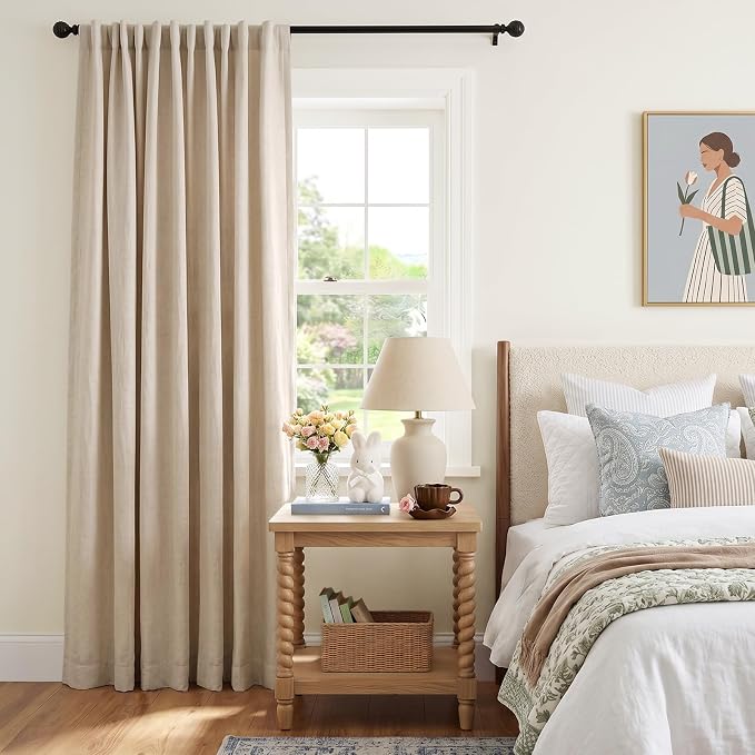 INOVADAY 100% Blackout Sliding Door Curtains, Extra Wide Curtains for Sliding Glass Doors, Back Tab/Rod Pocket Sliding Glass Door Curtains, Thermal Insulated Window Drapes - Oatmeal, W102 X L84