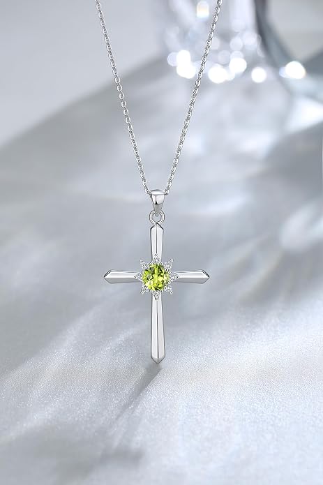 FANCIME Birthstone Cross Necklace for Women Sterling Silver Birthstone Necklace Halo Infinity Cross Pendant Necklace Fine Jewelry Valentines Day Gifts Birthday Holiday Gifts for Her, 16"+2" Inches