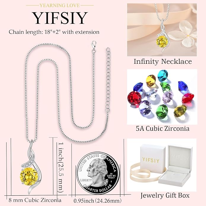 Women‘s Birthstone Pendant Necklace S925 Sterling Silver Imitation Diamond Infinity Necklace Jewelry Gift for Her