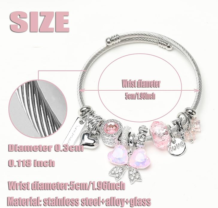 DS Charm Bracelets for girls,exquisite cute cartoon friendship bracelets Silver Stainless Steel Bangle with birthday Gift box, Adjustable girls jewelry Suitable for holiday gifts