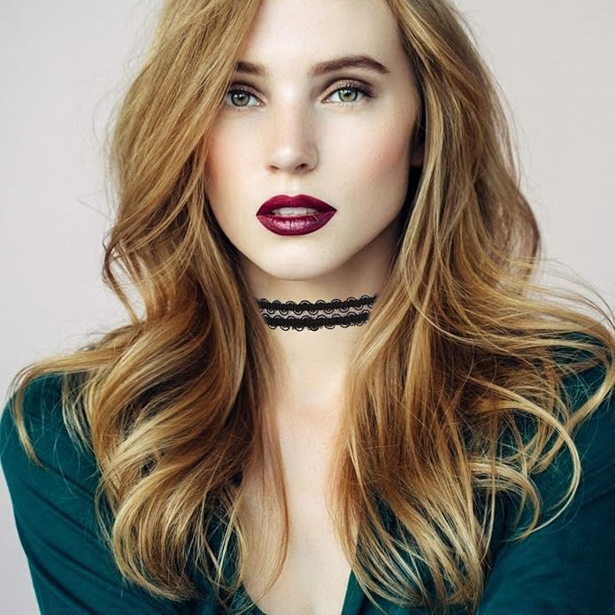 K&Q 60 PCS Choker Necklace, Classic Stretch Colorful Gothic Collar Tattoo Necklace AndBlack Layered Cute Lace Velvet Choker Necklace Set for teenagers and Women