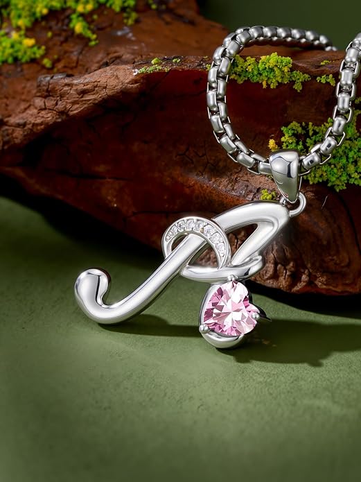 Birthday Gifts for Women Alphabet A to Z Initial Birthstone Pendant Necklaces for Women - 18k White Gold Plated Personalized Name Jewelry Anniversary Graduation Gifts for Wife Her Daughter Girlfriend(with Gift Box)
