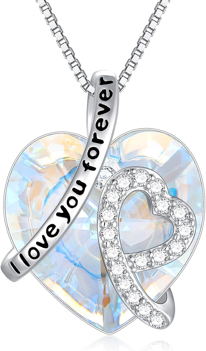 AOBOCO I Love You Forever Necklace 925 Sterling Silver with Crystals from Austria Anniversary Birthday Gifts for Women Mothers Day Gift