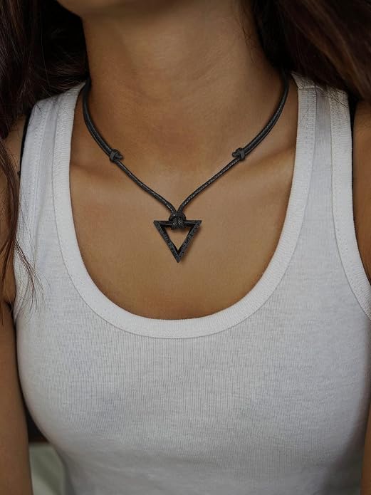 FaithHeart Norse Runes Triangle Learther Chain and Runes Round Leather Necklace