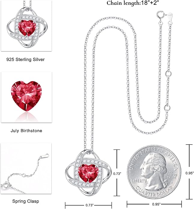 Iefil 925 Sterling Silver Love Knot Birthstone Necklace, Anniversary Birthday Gifts for Women, Jewelry Gift for Wife Mom Girlfriend Daughter
