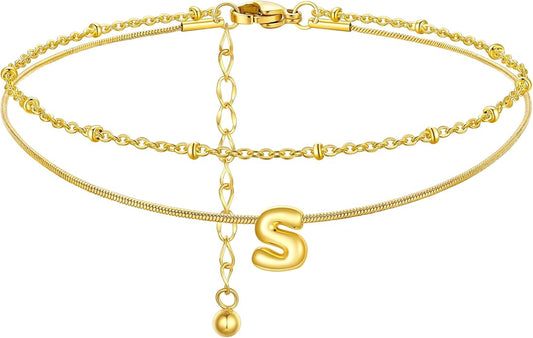 ChainsProMax Initial Ankle Bracelets for Women, Waterproof Anklets Bracelet Adjustable Summer Beach Women Foot Jewelry, Stainless Steel/Gold Plated-Send Gift Box/Letter A-Z
