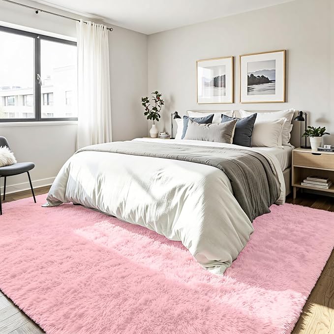 5x8 Area Rug for Living Room, Ultra Soft Fluffy Pink Rugs for Bedroom, Non Slip Large Shag Carpet, Fuzzy Plush Nursery Rug, Thick Washable Indoor Floor Carpets for Kids Office Dorm Home Decor