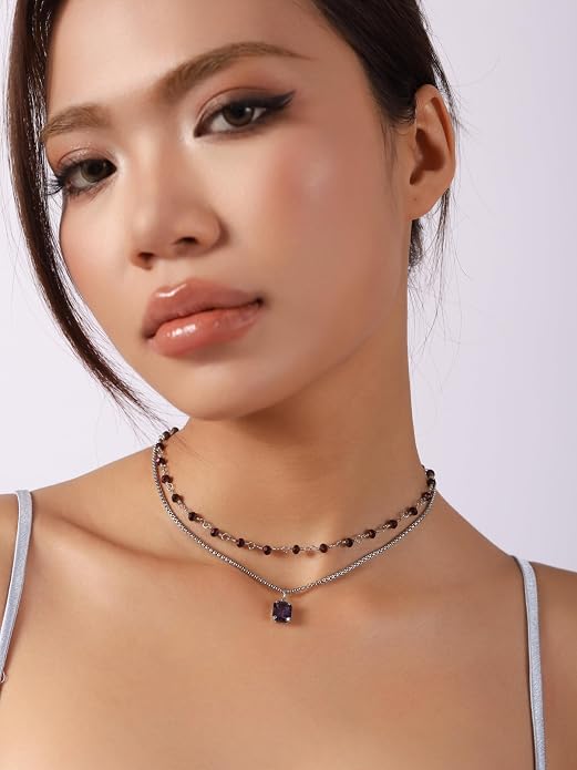 Sacina Gothic Boho Crystal Necklace, Layered Necklace, Black Choker, Gothic Choker, Christmas Jewelry Gift For Women