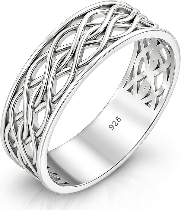 Endless Irish Celtic Knot Ring - 925 Sterling Silver - Eternity Love Viking Wedding Bands - Unisex Woven Braided Rope Thumb Rings - Norse Nordic Jewelry for Men Women