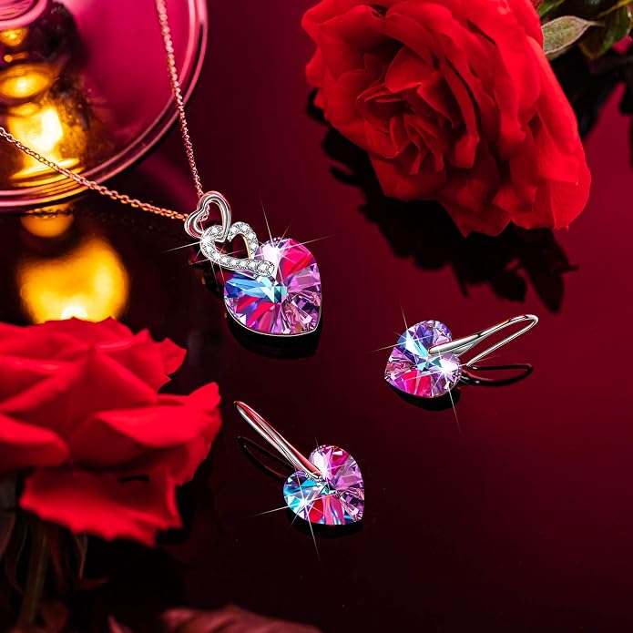 14K White Gold Plated Heart Crystal Necklace for Women, Gift Packaging Included for Your Special Her, Hypoallergenic for Sensitive Skin