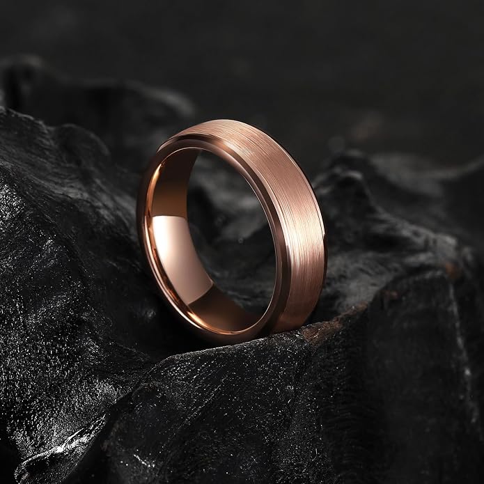 King Will Classic Tungsten Wedding Band for Men, 6/7/8/9/10mm Widths, Polished Finish Step Edge Matte Rings Comfort Fit