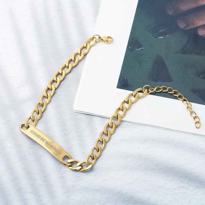Dont Let The Hard Days Win Bracelet - Gold Hard Day Motivational Bangle Stainless Steel Engraved Words, Inspirational Chain Jewelry Gifts for Women Friend